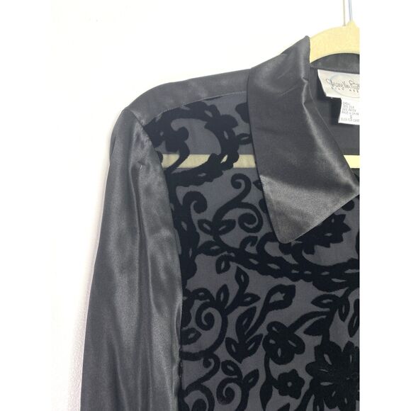 Diane Von Furstenberg Burnout Black Sheer Baroque Fairy Goth Silk Blouse Sz S - Picture 6 of 11
